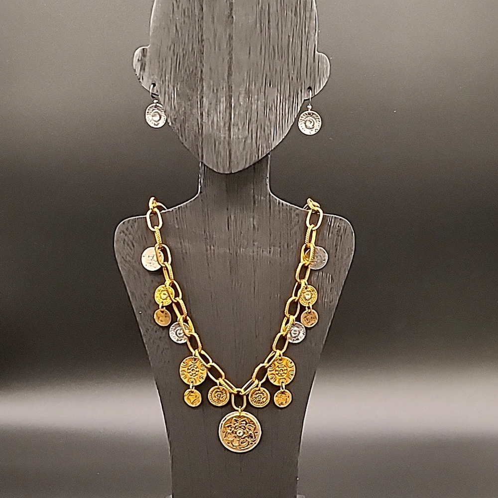 Charming Charlie - Mixed metal medallion necklace and earring set